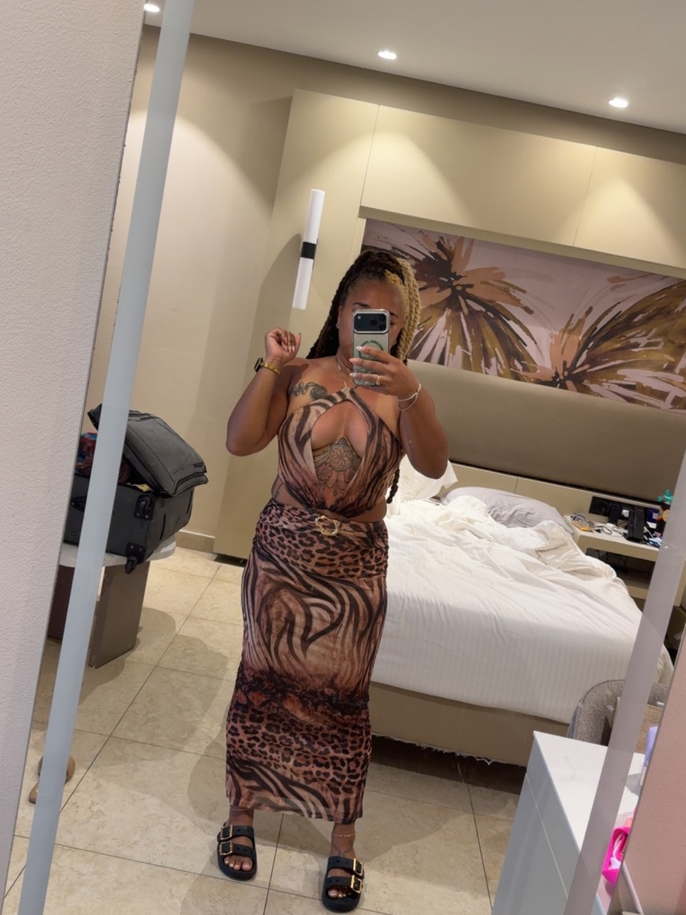 Fashion Nova Brown Animal Print Backless Dress